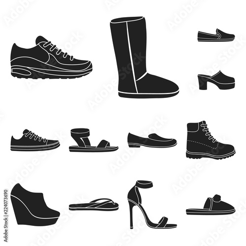 A variety of shoes black icons in set collection for design. Boot, sneakers vector symbol stock web illustration.