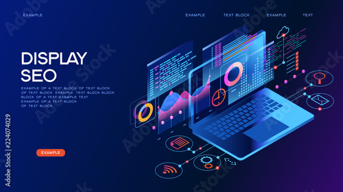 Photo Business technology management isometric concept banner