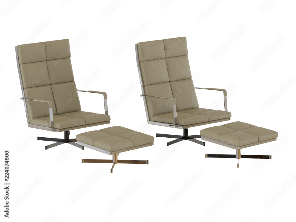 Two Beige office chair and pouf 3d rendering Two Beige office chair and pouf 3d rendering