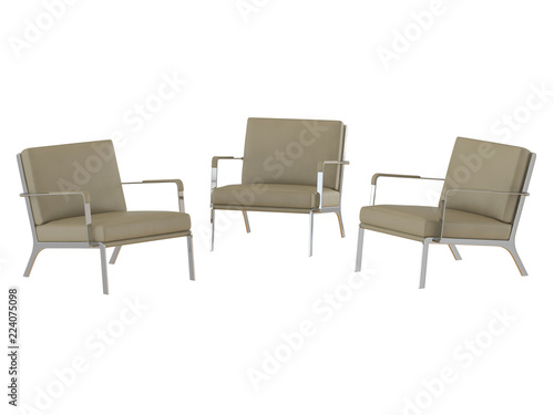 Three Beige office armchair 3d rendering