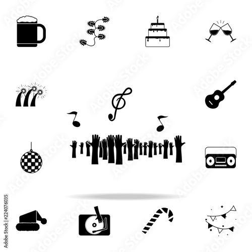 people's hands and musical notes icon. Party icons universal set for web and mobile