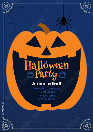 Pumpkin Jack smiling on blue BG halloween illustration