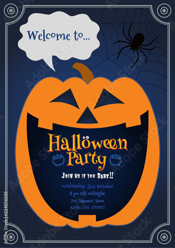 Pumpkin Jack smiling on blue BG halloween illustration