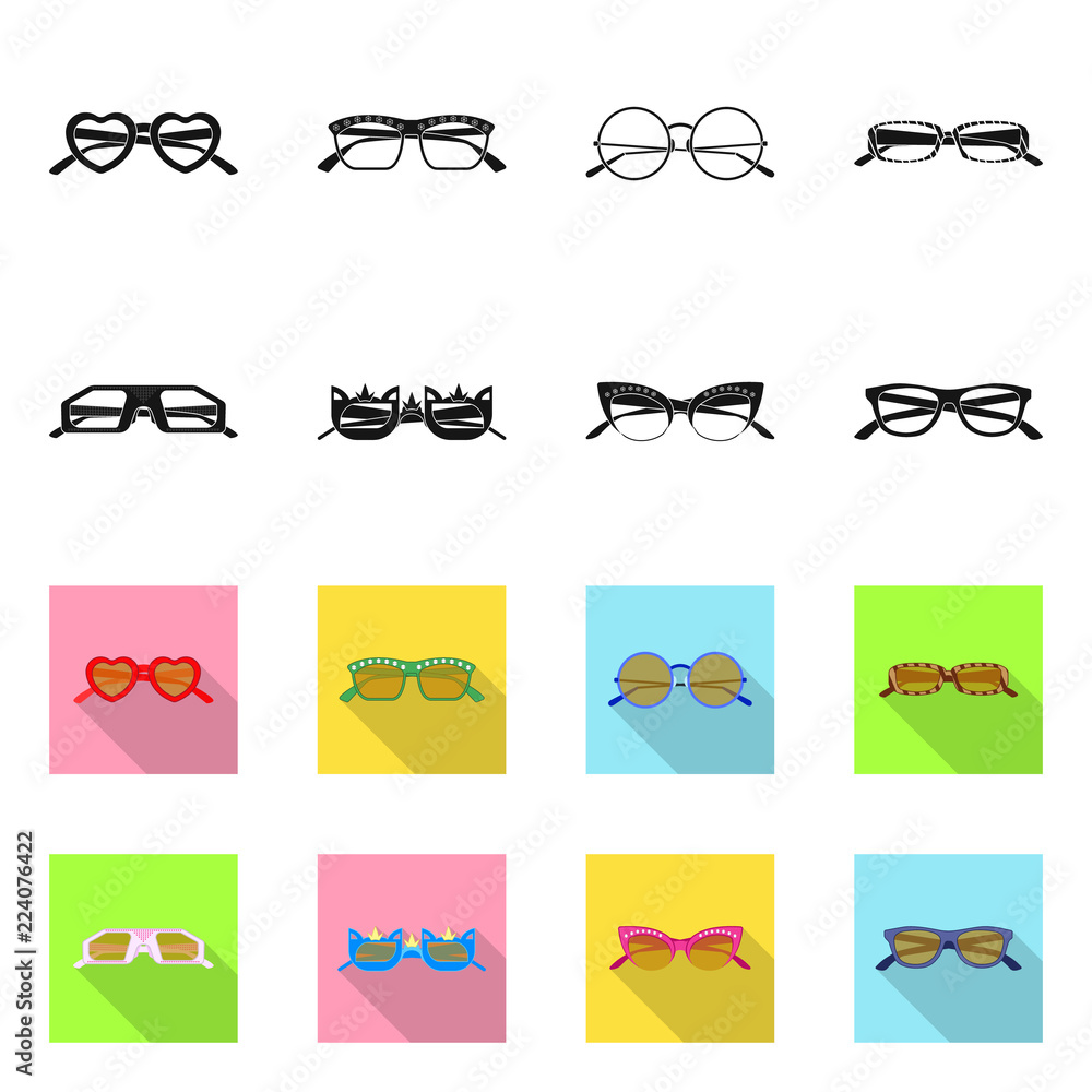 Vector illustration of glasses and sunglasses sign. Set of glasses and accessory vector icon for stock.