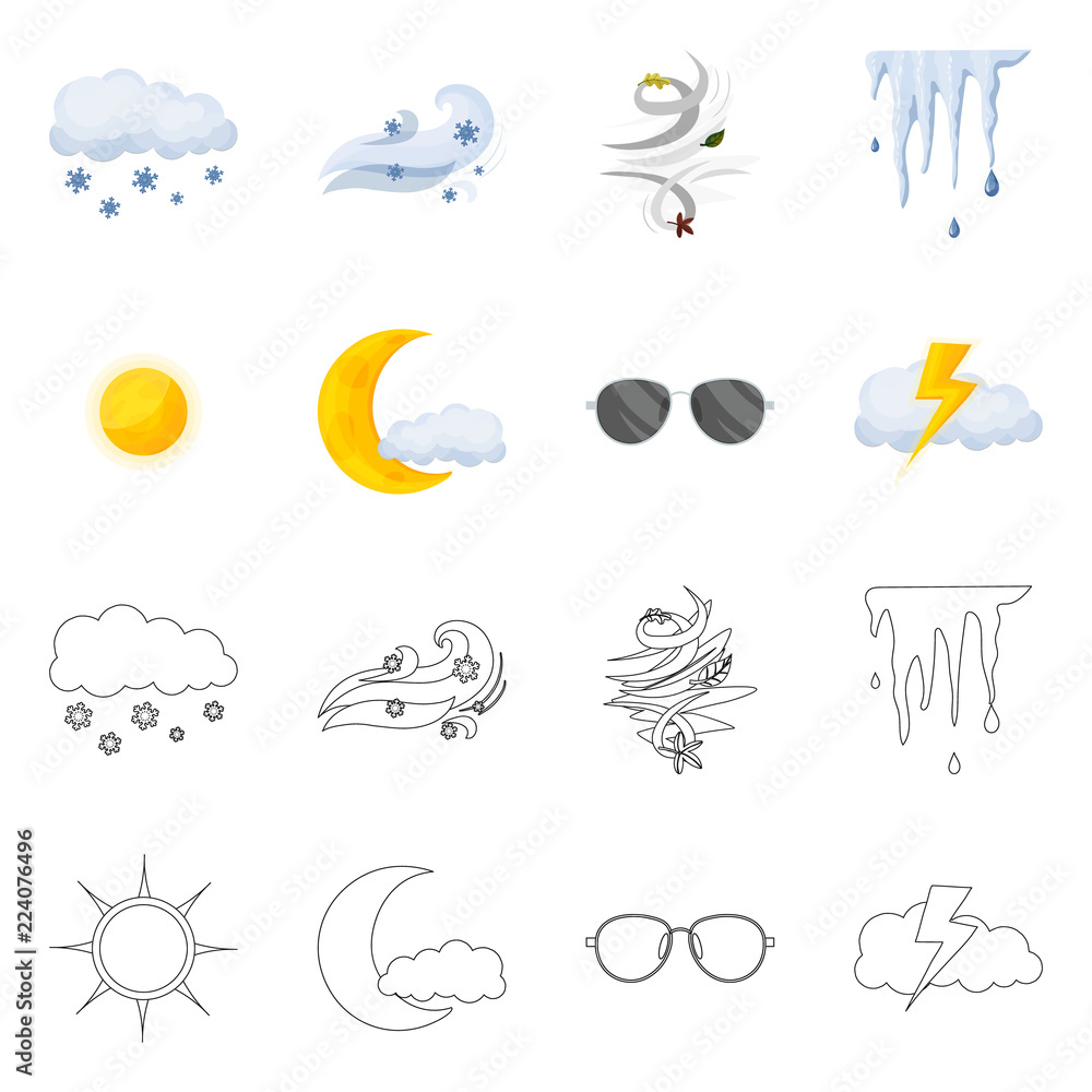 Isolated object of weather and climate icon. Set of weather and cloud stock symbol for web. Isolated object of weather and climate icon. Set of weather and cloud stock symbol for web.