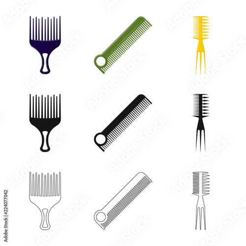 Vector design of brush and hair sign. Set of brush and hairbrush stock vector illustration.