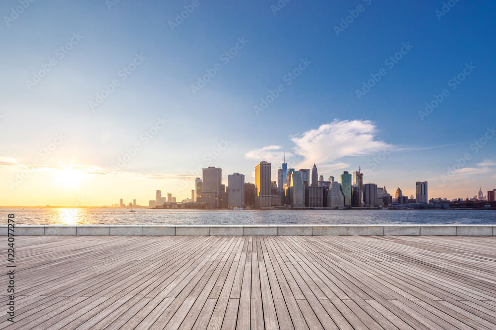 empty floor with modern cityscape in new york empty floor with modern cityscape in new york