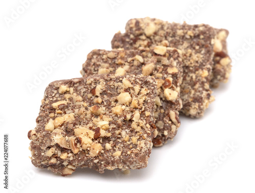 Chocolate Covered English Toffee Coated in Nuts on a White Background