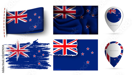set of new zealand flags collection isolated