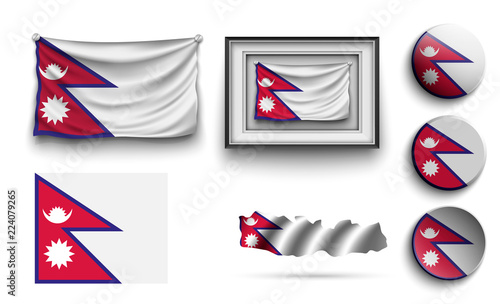 set of nepal flags collection isolated