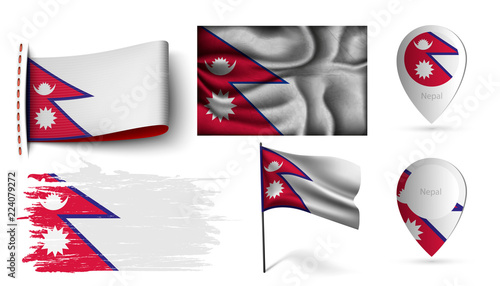 set of nepal flags collection isolated