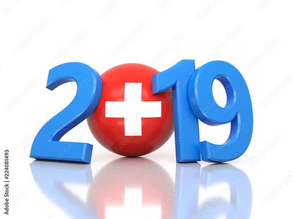 Obraz premium New Year 2019 Creative Design Concept with Flag - 3D Rendered Image