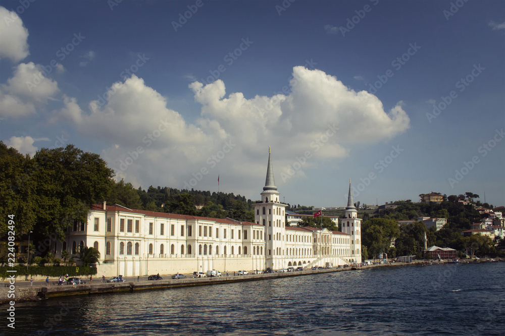 Fototapeta premium View of the oldest military high school in Turkey, located in Çengelköy, Istanbul, on the Asian shore of the Bosphorus strait. It was founded on September 21, 1845.