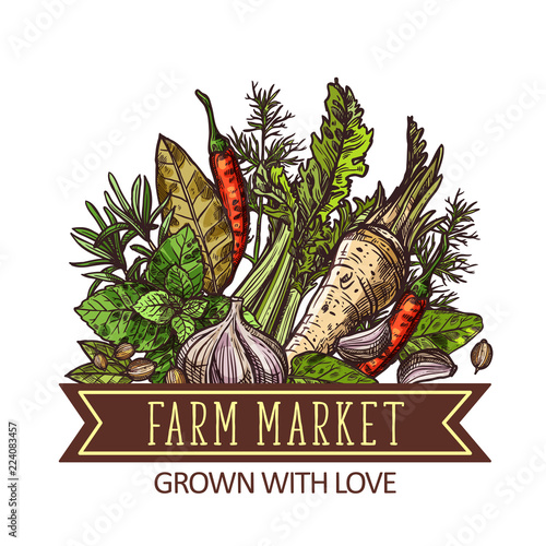 Farm market herbs, spices and vegetable