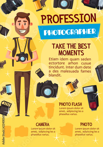 Photographer profession and photo equipment