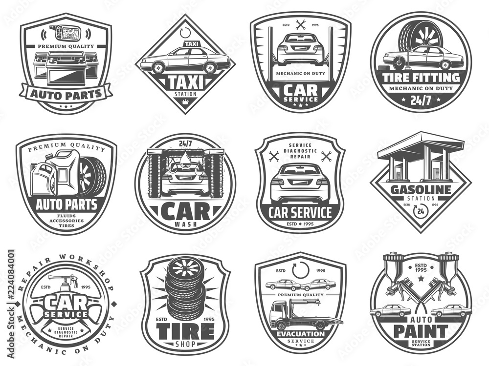 Car service and garage vector icons Car service and garage vector icons