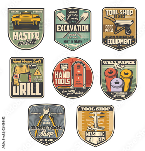 Repair tool or construction equipment retro badges