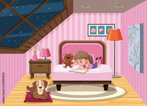 A girl reading book on the bed