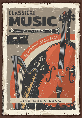 Music concert invitation with instruments