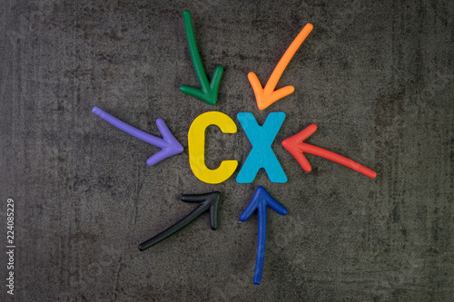 Obraz na plátně CX, Customer Experience concept, colorful arrows pointing to alphabet CX at the
