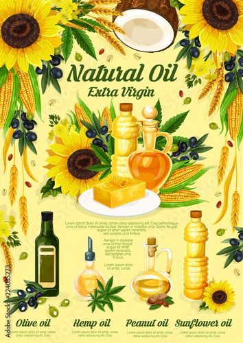Natural oil bottles with food ingredients