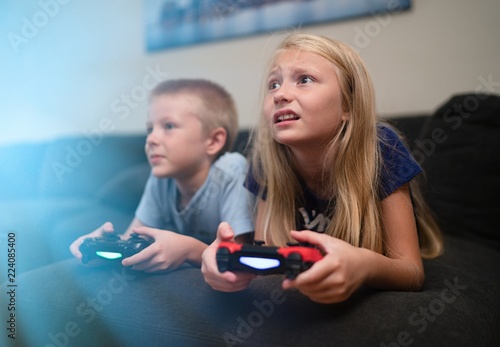 Children playing video games 