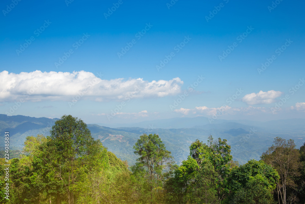 mountains green grass and blue sky landscape
