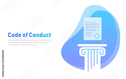 Code of Conduct. Paper on pillar. Concept of ethical integrity value and ethics. Illustration symbol