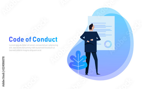 Code of Conduct. business man looking at paper. Concept of ethical integrity value and ethics. Illustration symbol