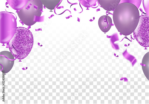 Fuchsia metallic baloons on the upstairs with clear path isolated on white background