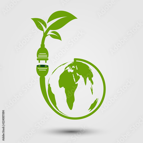 ecology concept,green eco power plug with green earth.vector illustrator