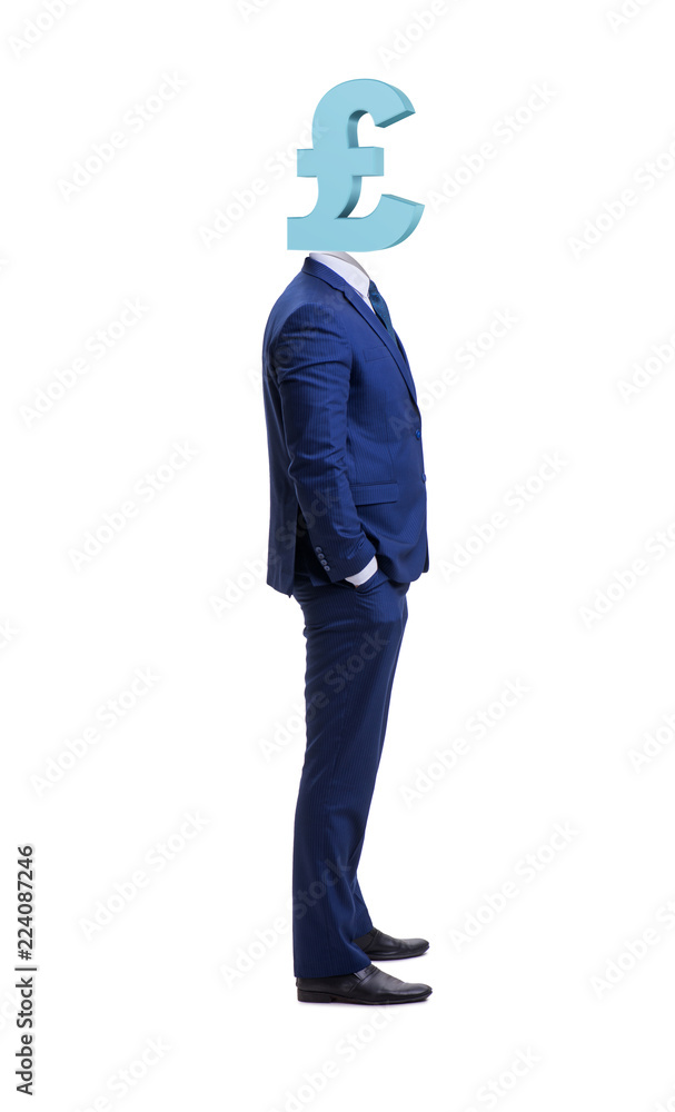 Businessman with british pound sign instead of head Businessman with british pound sign instead of head