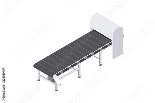 Factory automated with conveyor belt with food slicer. Automated production line in the plant. Machinery for food engineering. Isometric vector flat 3d illustration