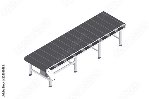 Factory automated with conveyor belt. Automated production line in the plant. Machinery for food engineering. Isometric vector flat 3d illustration