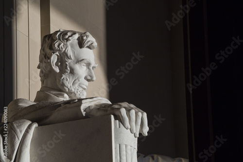 Close up Abraham Lincoln Statue at Memorial monument Washington DC photo
