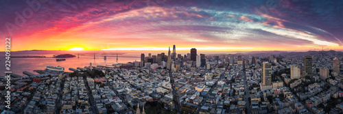 Aerial Panoramic View of San Francisco Skyline at Sunrise