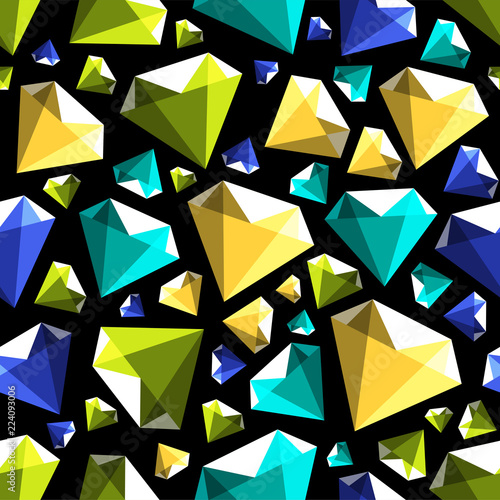 Low poly gem diamond seamless vector pattern