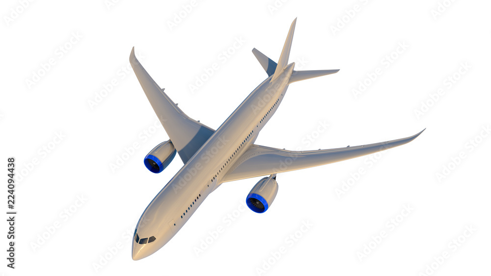 Commercial jet plane. 3D render. Top view side view Commercial jet plane. 3D render. Top view side view