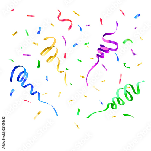 Colors paper confetti. Birthday surprise party decor, carnival flying streamer and christmas festive falling papers vector isolated