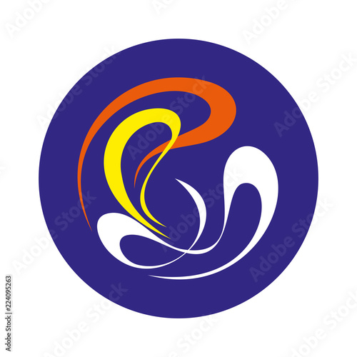 colored curved smooth lines on a blue circle background. symbol