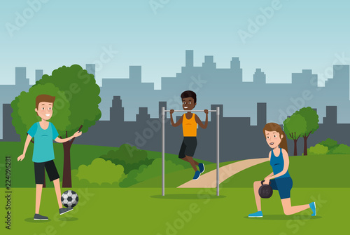 group of athletes practicing sports on the park