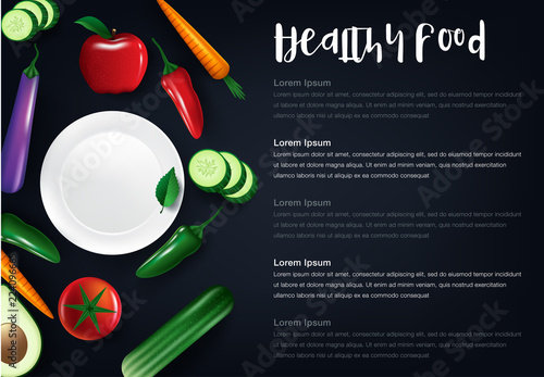 Low carbohydrate diet poster. Colourful vector illustration isolated on a dark grey background. Healthy eating concept