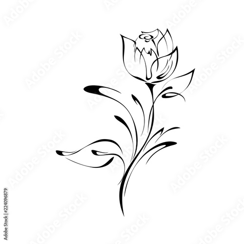 ornament 325. stylized rose with leaves in black lines on white background