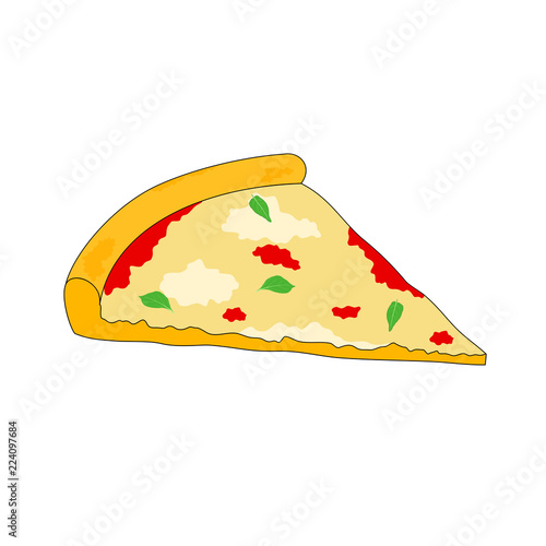 Isolated delicious  fast food slice cheese pizza , vector icon