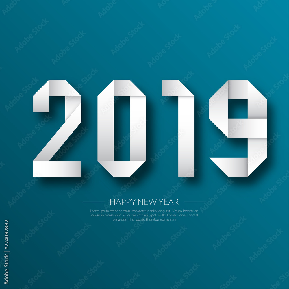 Fototapeta premium Happy new 2019 year. Greetings card. Colorful design. Vector illustration.