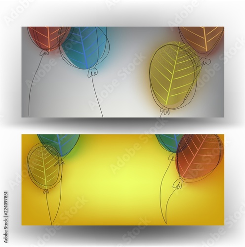 Autumn banners with  skeleton leaves in shape of air balloons. Vector illustration