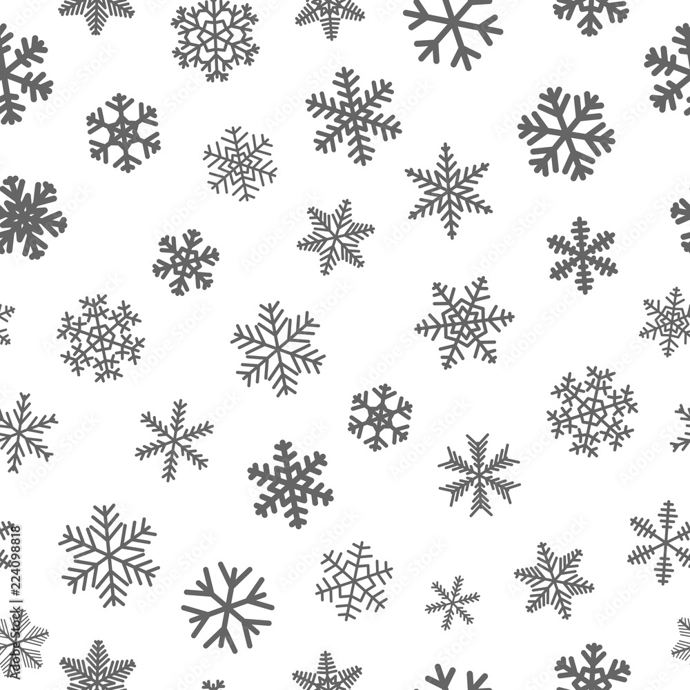 Christmas seamless pattern of snowflakes, gray on white background Christmas seamless pattern of snowflakes, gray on white background