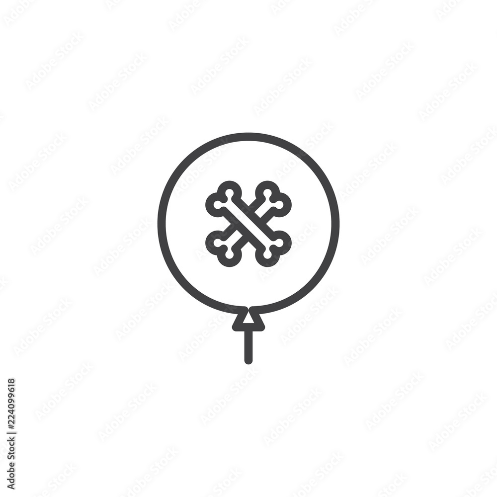 Halloween party balloon outline icon. linear style sign for mobile concept and web design. Balloon with crossed bones simple line vector icon. Symbol, logo illustration. Pixel perfect vector graphics Halloween party balloon outline icon. linear style sign for mobile concept and web design. Balloon with crossed bones simple line vector icon. Symbol, logo illustration. Pixel perfect vector graphics