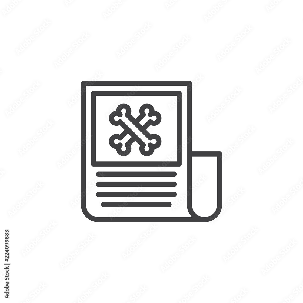 Halloween newspaper with crossed bones outline icon. linear style sign for mobile concept and web design. simple line vector icon. Symbol, logo illustration. Pixel perfect vector graphics Halloween newspaper with crossed bones outline icon. linear style sign for mobile concept and web design. simple line vector icon. Symbol, logo illustration. Pixel perfect vector graphics