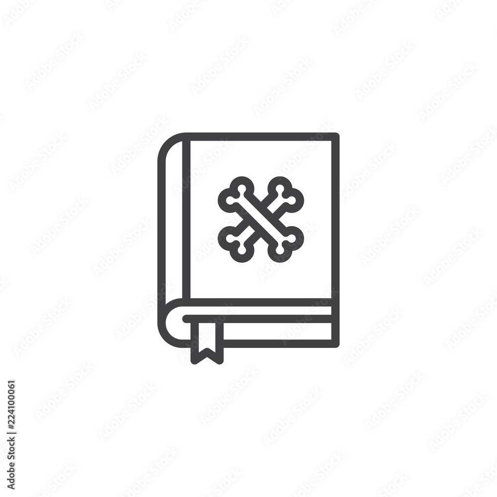 Halloween book with crossed bones outline icon. linear style sign for mobile concept and web design. simple line vector icon. Symbol, logo illustration. Pixel perfect vector graphics Halloween book with crossed bones outline icon. linear style sign for mobile concept and web design. simple line vector icon. Symbol, logo illustration. Pixel perfect vector graphics